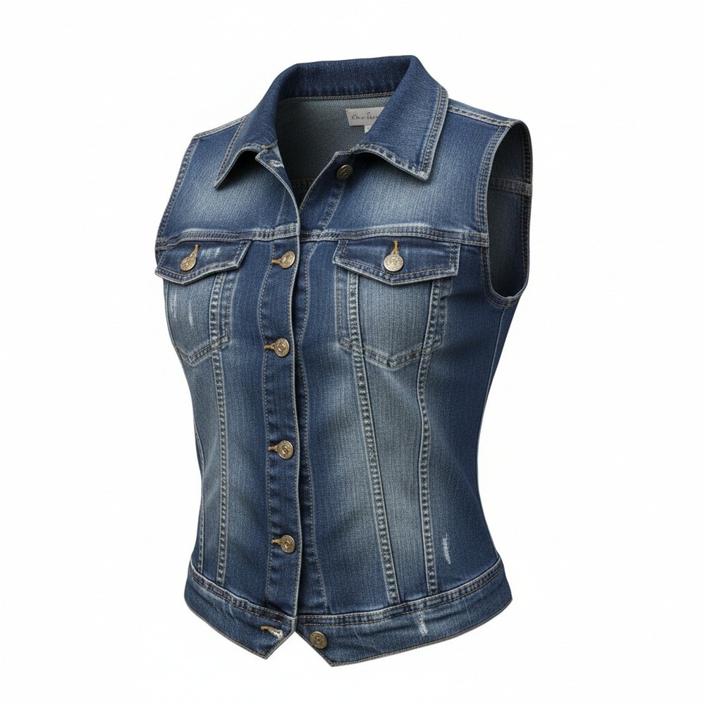 Tang Ku Sleeveless Denim Vest Jean Jacket Medium Wash Cotton